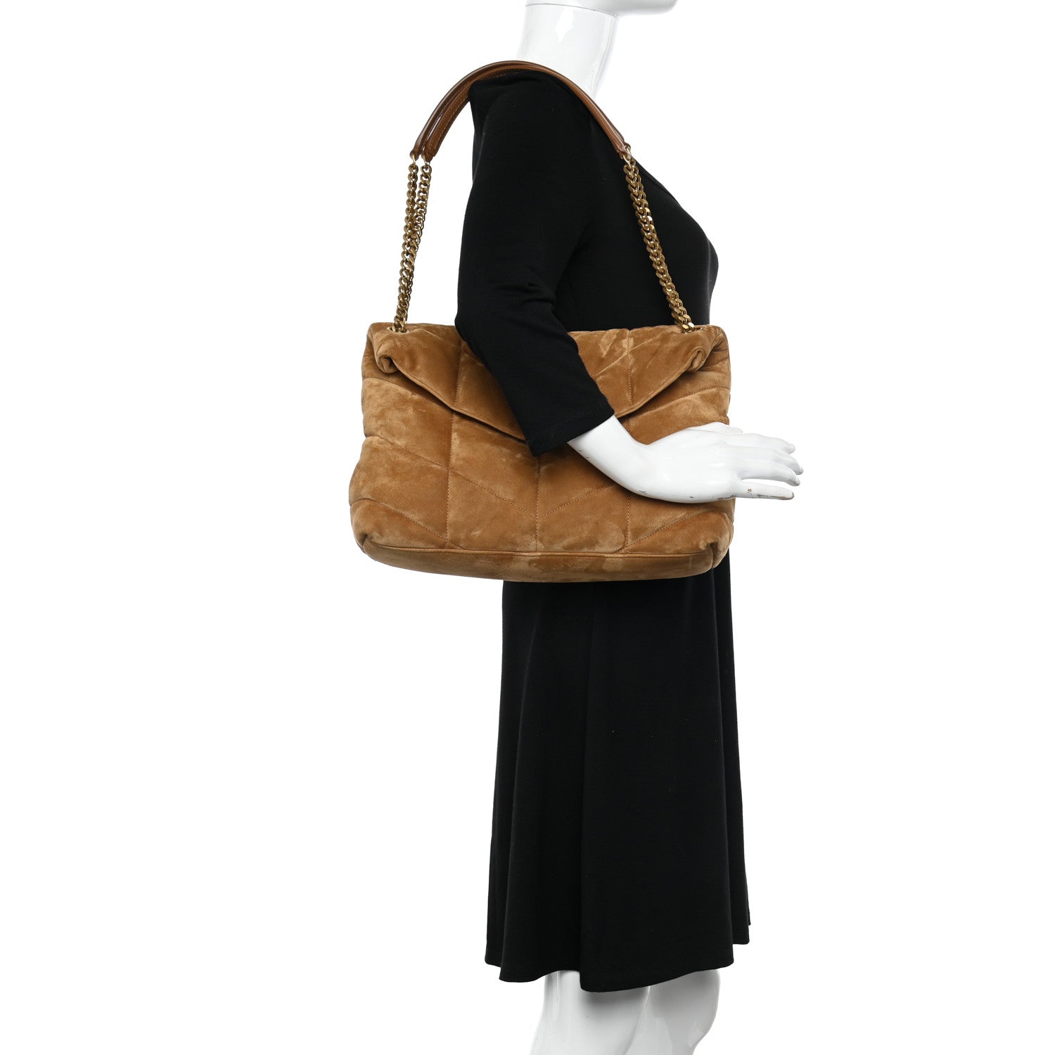 Saint Laurent Suede Calfskin Quilted Medium Loulou Puffer Monogram Chain Satchel Cinnamon 2 of 11