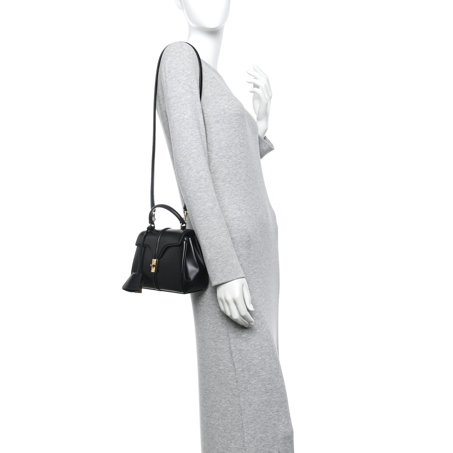 Satinated Calfskin Mini 16 Top Handle Bag Black