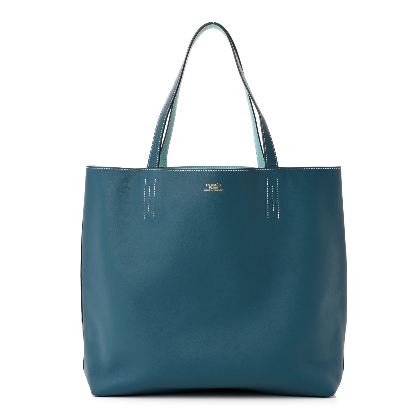 Veau Sikkim Taurillon Clemence Double Sens 36 Reversible Tote Colvert Bleu Atoll