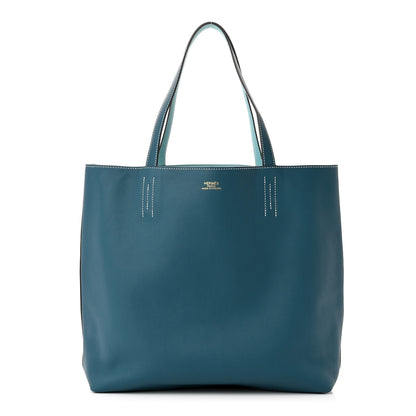 Hermes Veau Sikkim Taurillon Clemence Double Sens 36 Reversible Tote Colvert Bleu Atoll 1 of 17