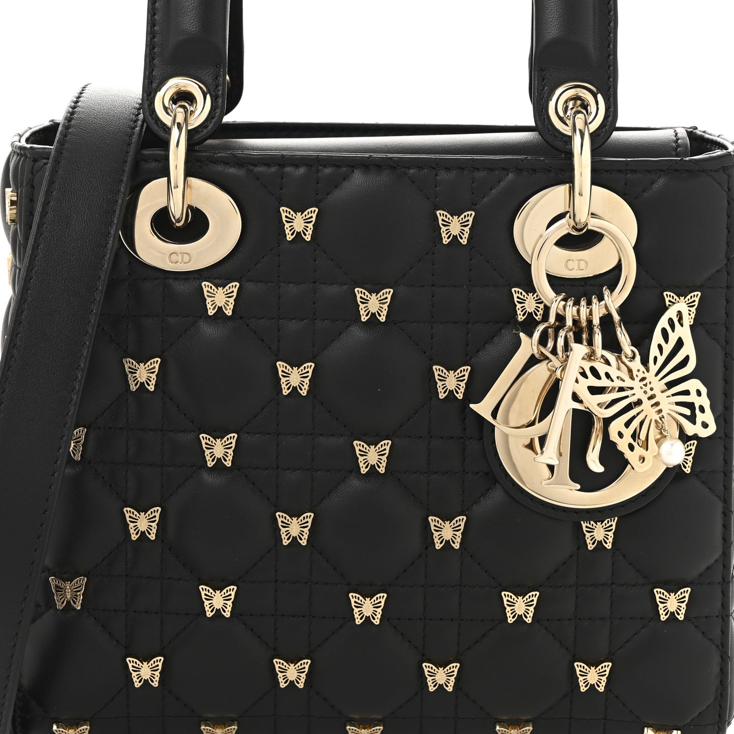 Lambskin Cannage Butterfly Studs Small Lady Dior Black