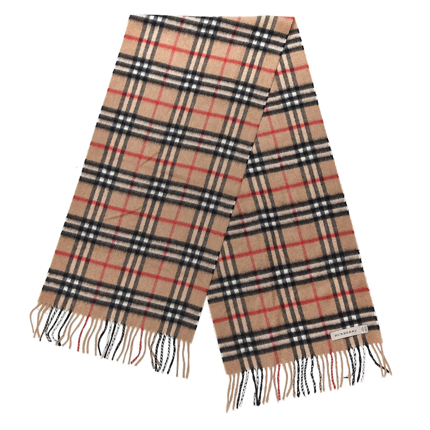 Cashmere Nova Check Fringe Scarf Camel