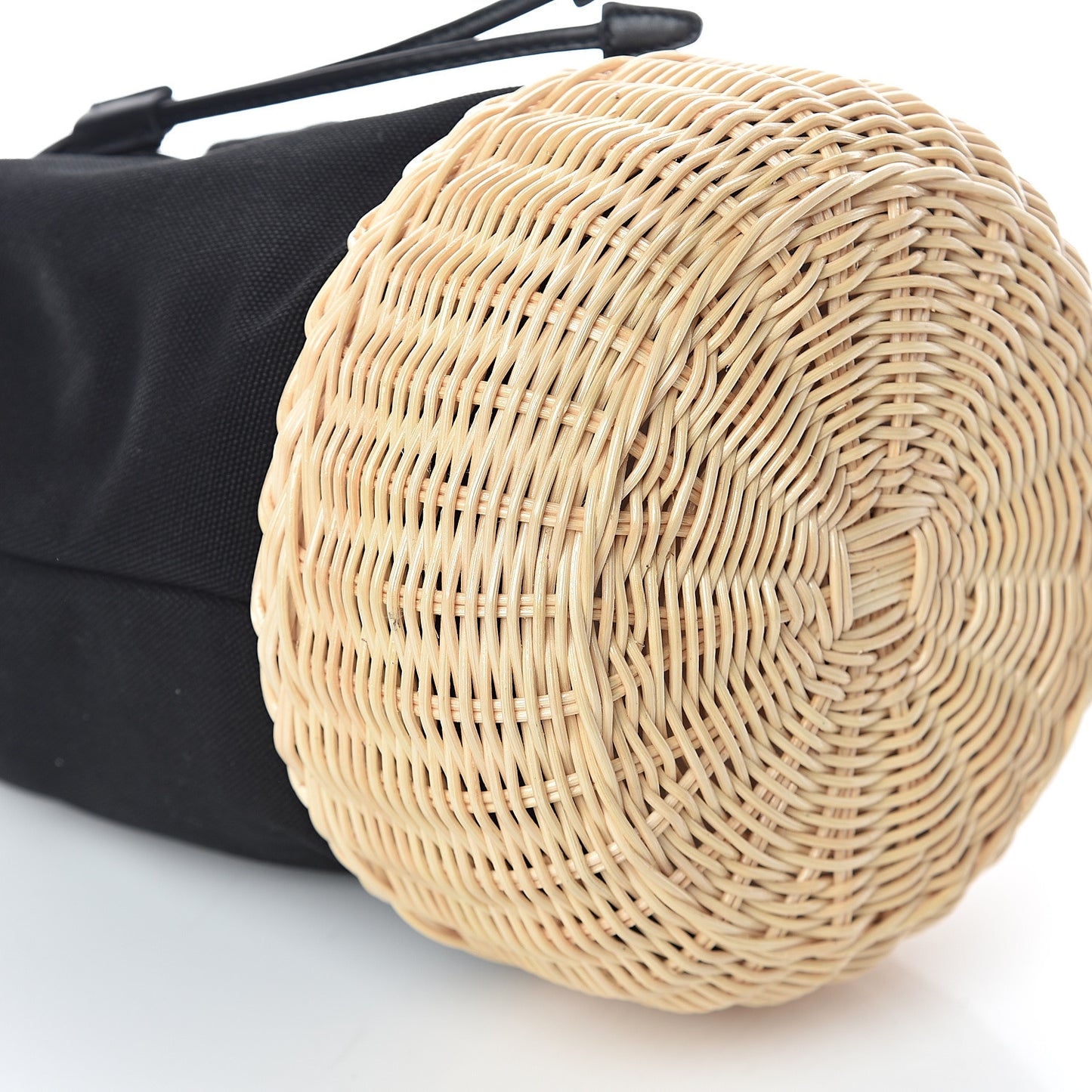 Wicker Canvas Bucket Bag Black