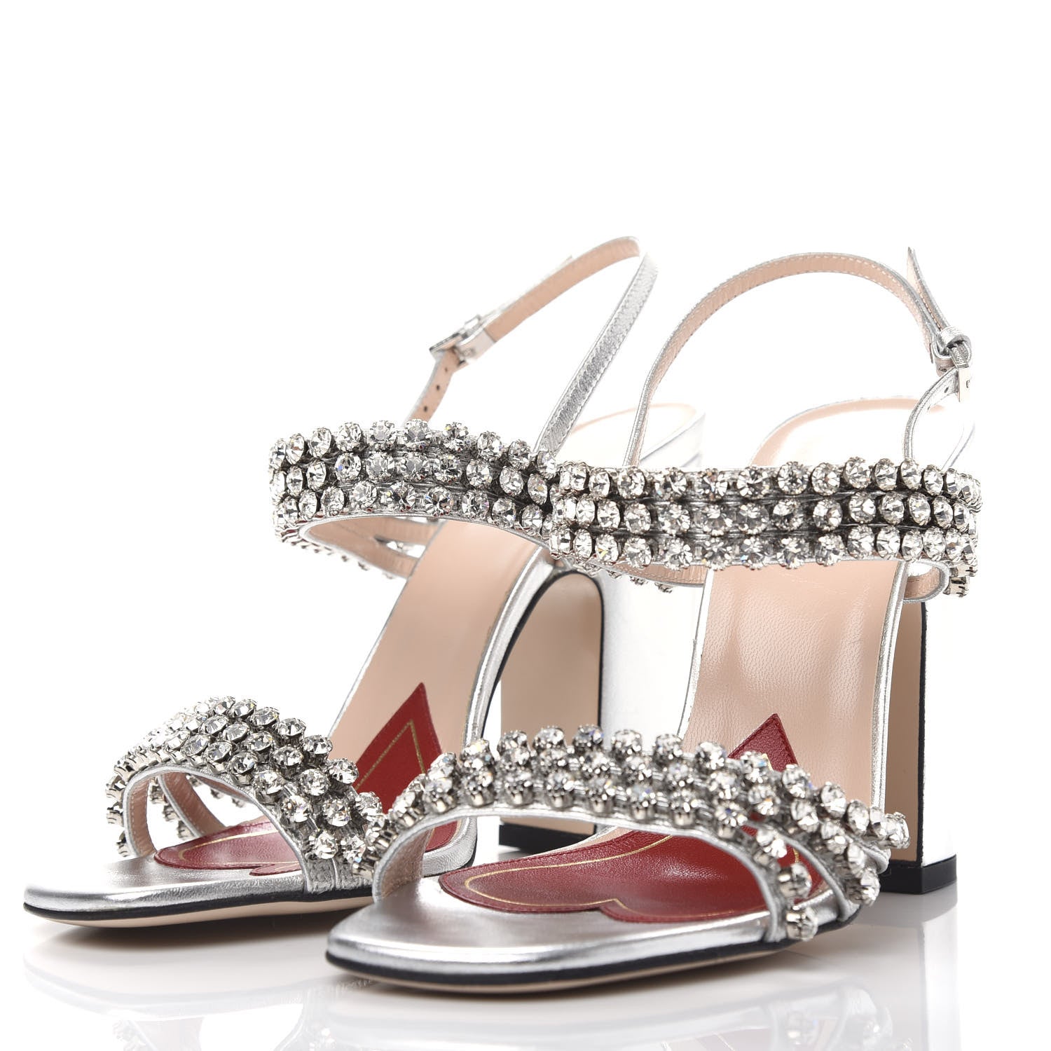 Gucci Nappa Silk Crystal Bertie High Heel Sandals 35.5 Argento 3 of 10