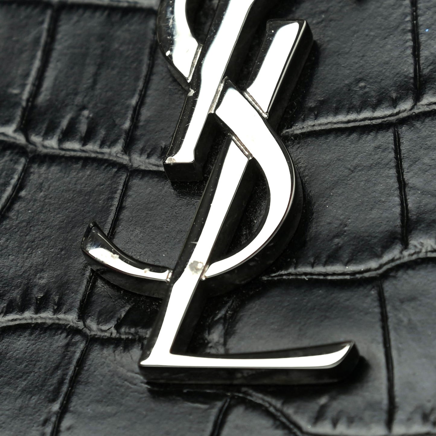 Calfskin Crocodile Embossed Monogram Compact Wallet Black