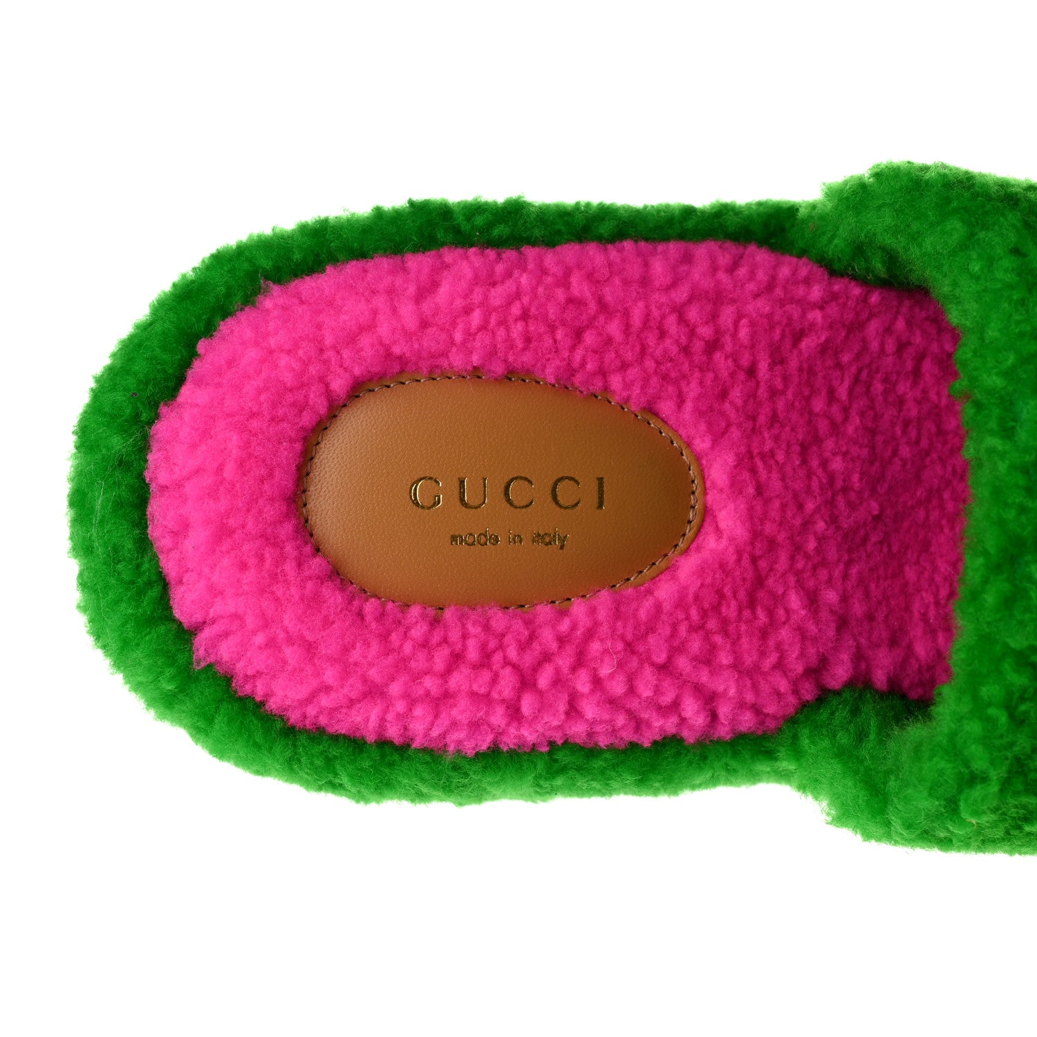 Gucci Shearling Interlocking G Womens Elea Platform Slide Wedge Sandals 36 Green Fluo Fuxia Fluo 7 of 11