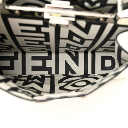 Fendi Vitello Seta Nappa Fendi Roma Stampa Medium Peekaboo I SEE U Satchel White Black 5 of 10