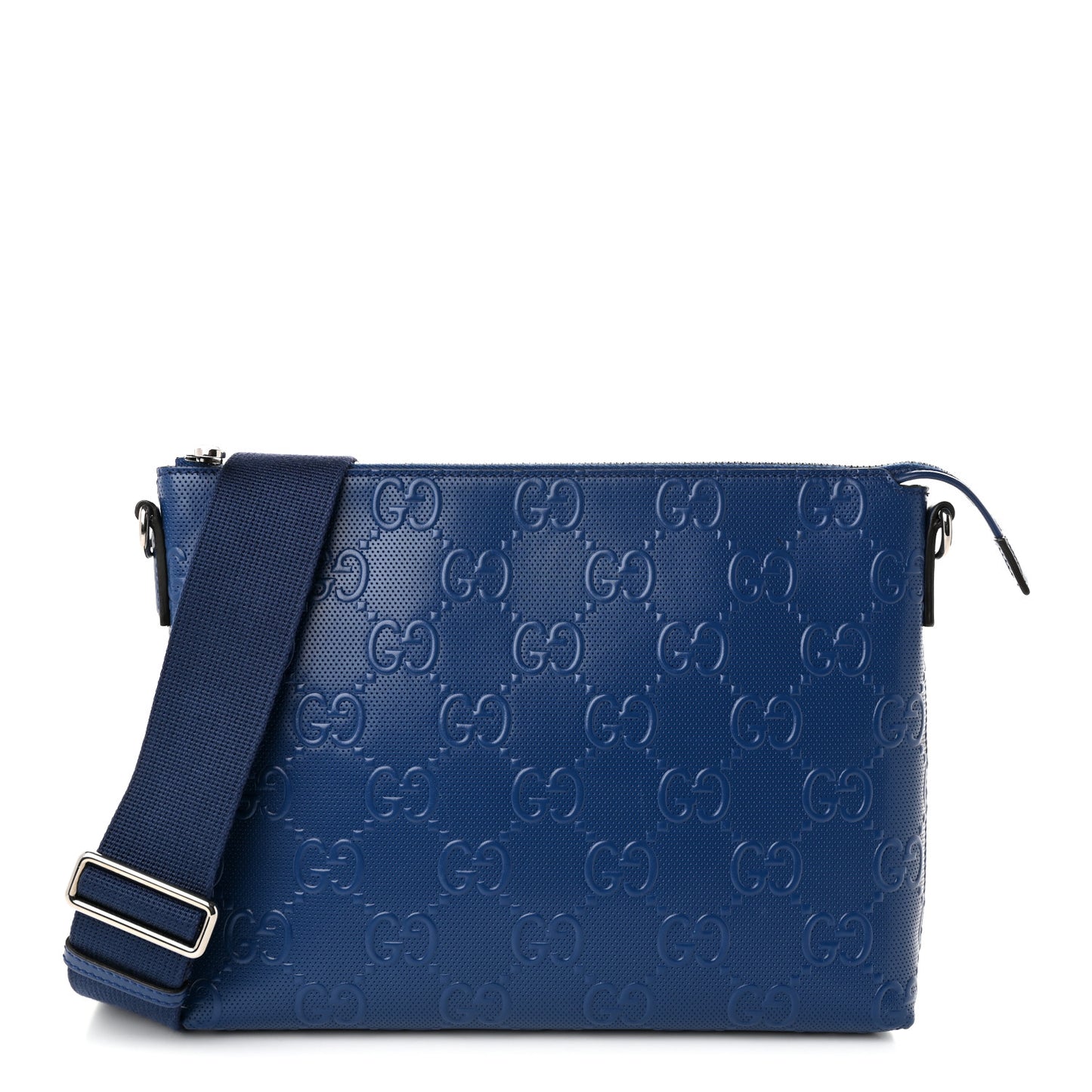 Calfskin GG Tennis Embossed Medium Wristlet Messenger Bag Intense Metal Blue