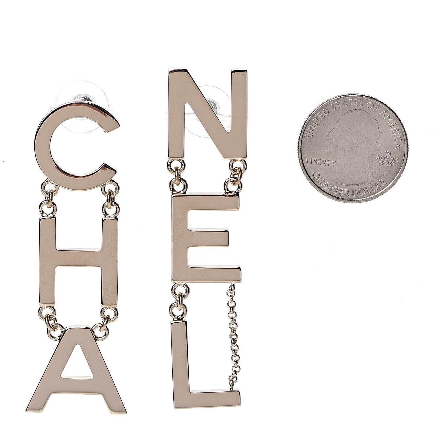 Metal Cha-Nel Logo Drop Earrings Gold