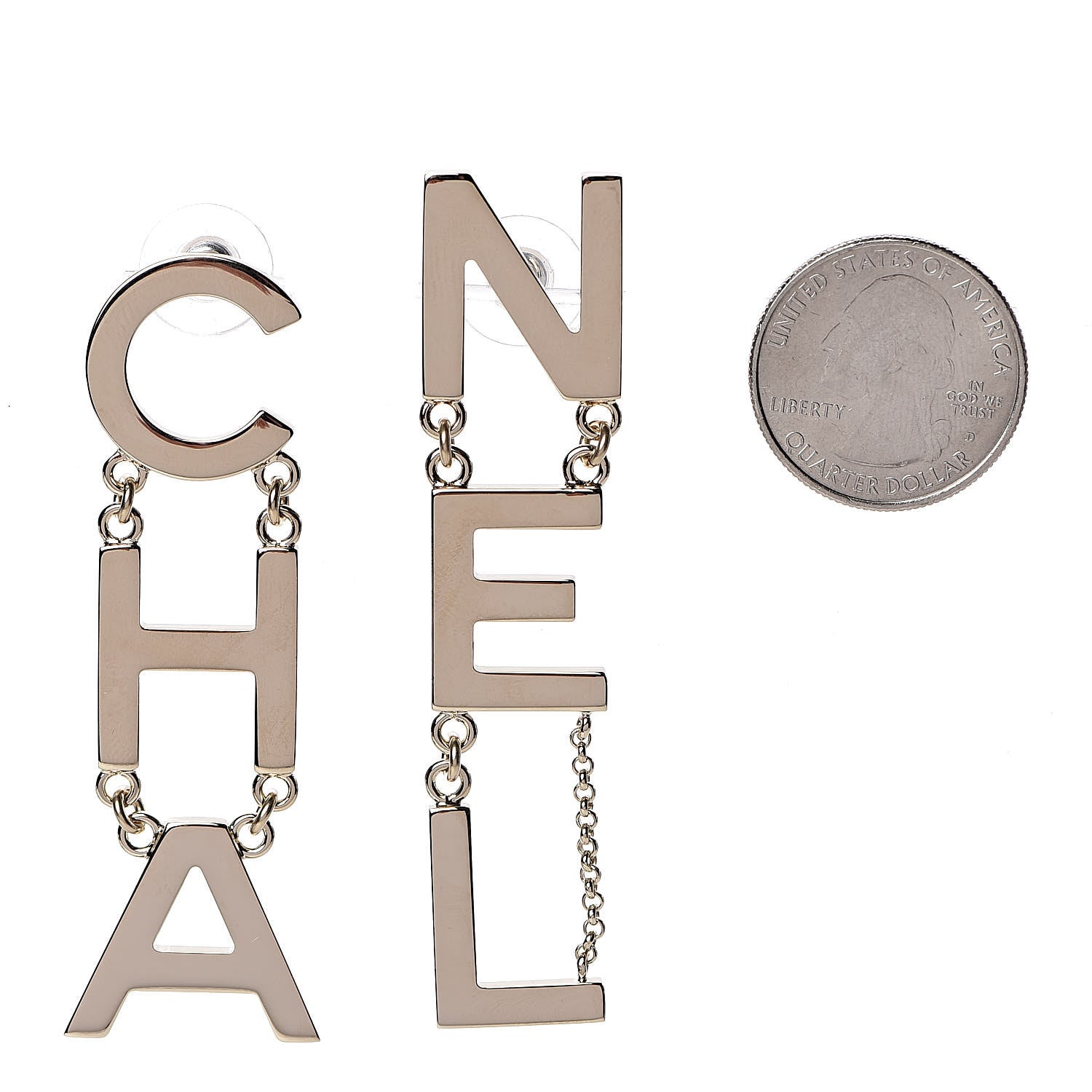 Chanel Metal Cha-Nel Logo Drop Earrings Gold 2 of 5