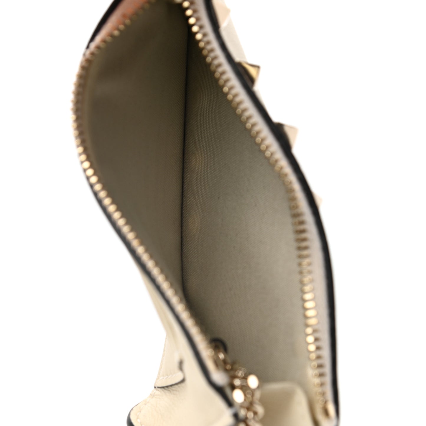Vitello Rockstud Key Coin Case Card Holder Cream