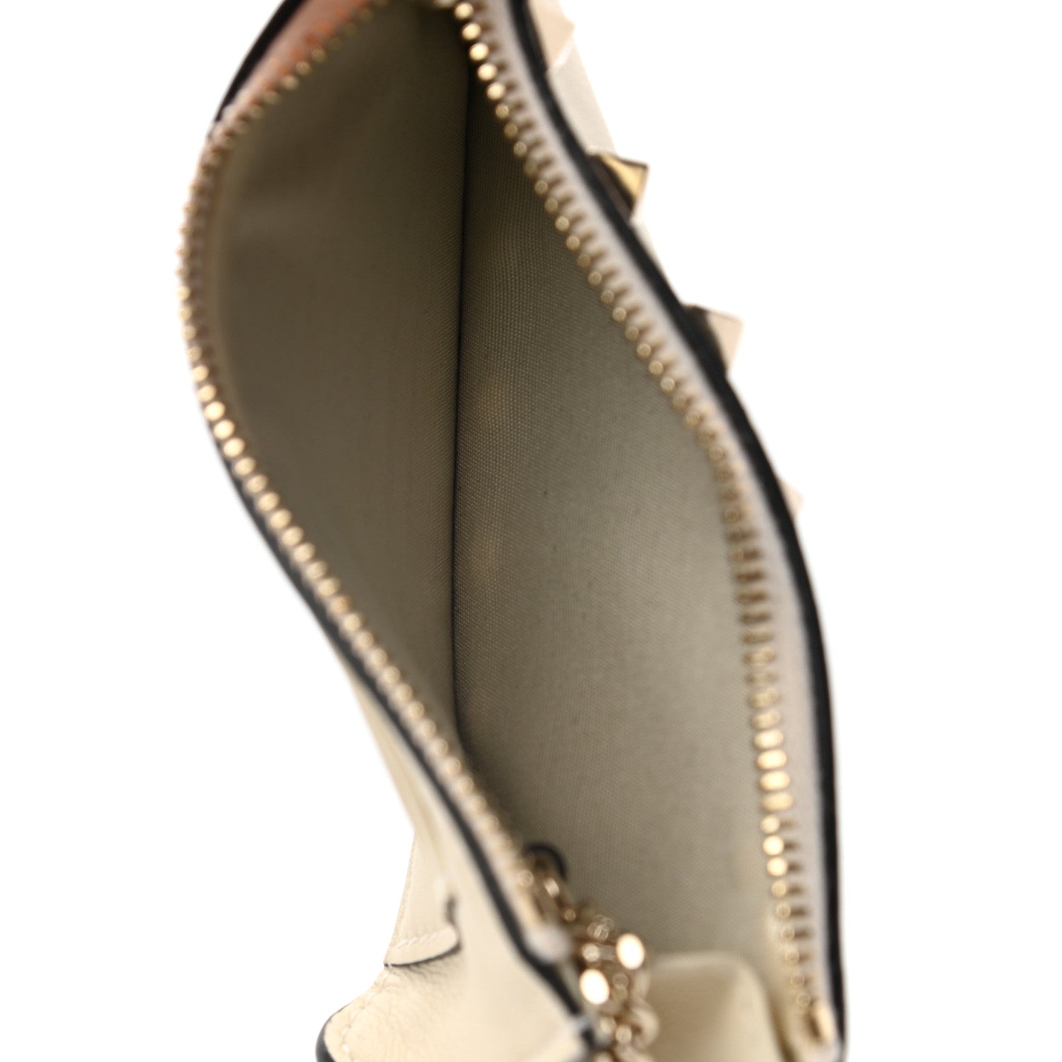 Valentino Garavani Vitello Rockstud Key Coin Case Card Holder Cream 5 of 8