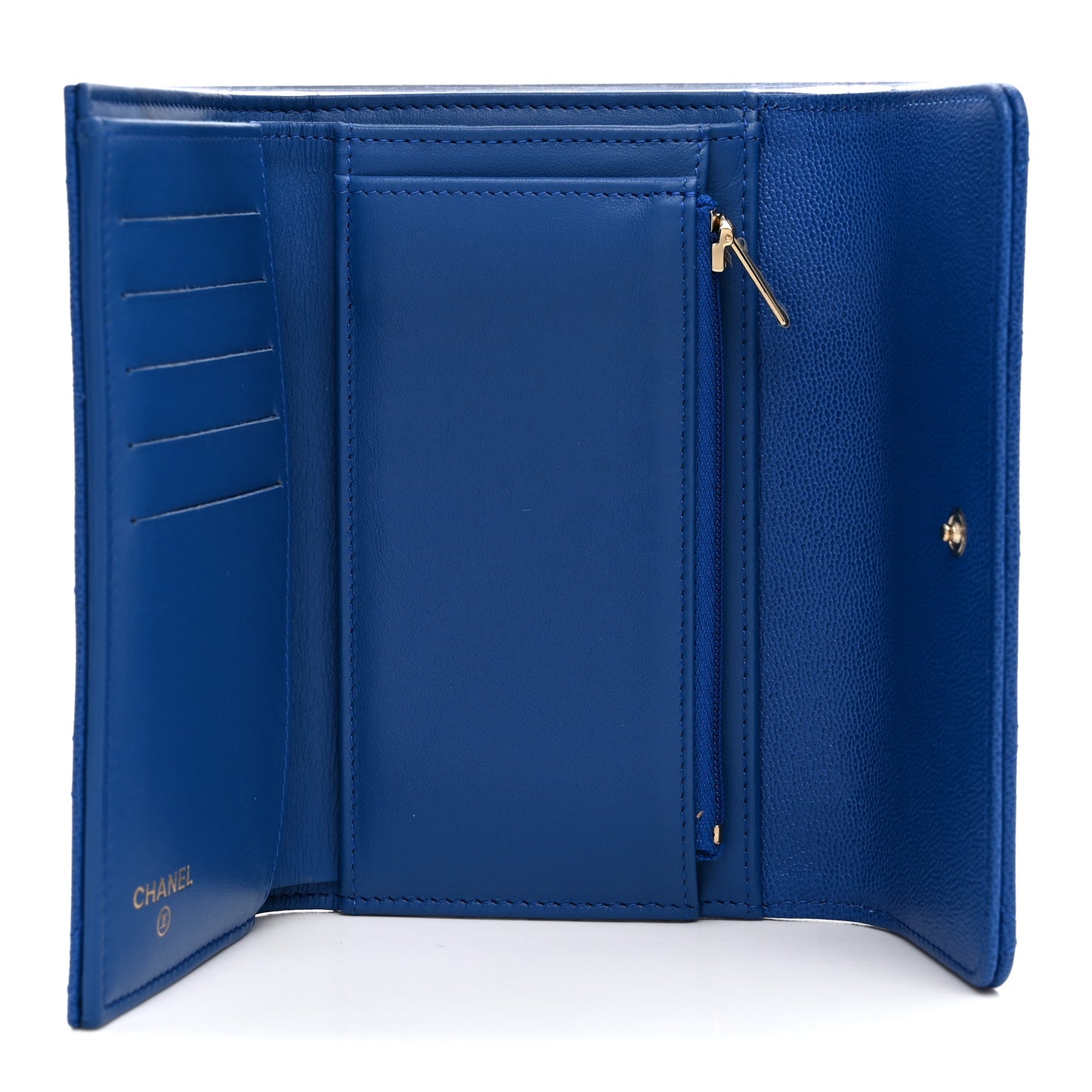 Caviar Quilted Studded CC Medium Flap Wallet Blue