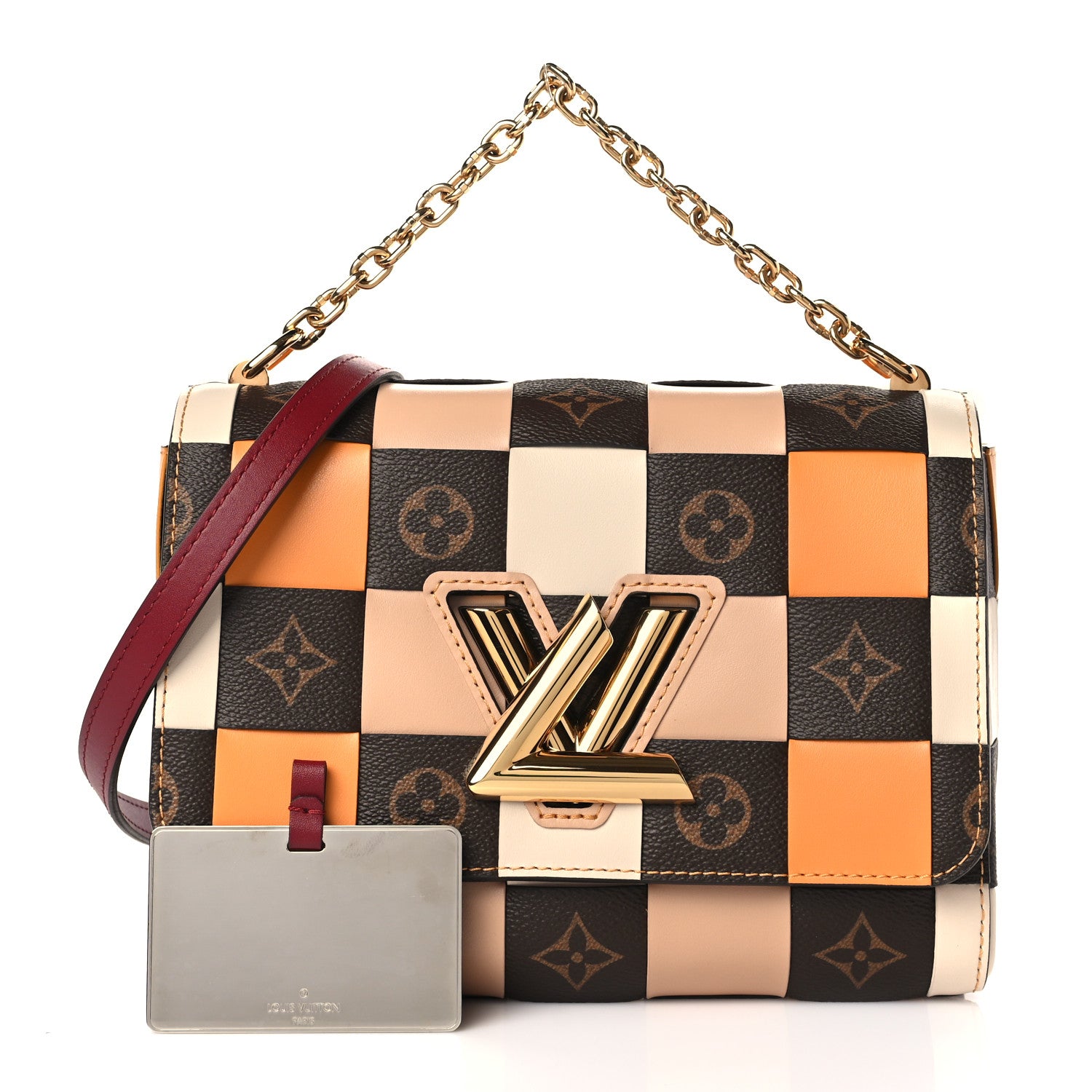 Louis Vuitton Calfskin Monogram Check Twist MM Beige White Orange 1 of 8