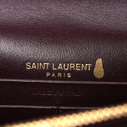 Saint Laurent Patent Calfskin Matelasse Chevron Monogram Envelope Chain Wallet Dark Red Wine 6 of 10