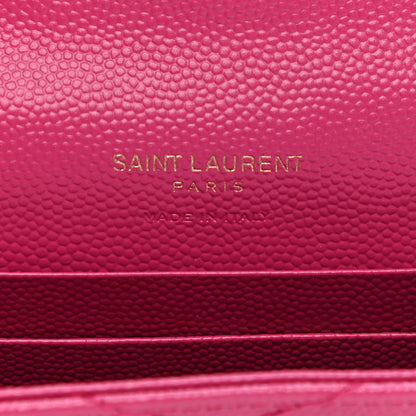 Saint Laurent Grain De Poudre Matelasse Chevron Small Monogram Envelope Wallet Fuxia Couture 6 of 8
