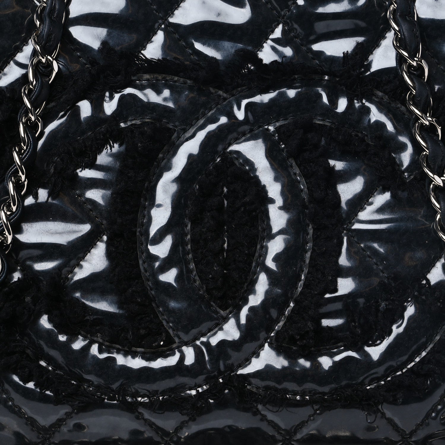 Chanel Vinyl Quilted Funny Tweed Tote Black 8 of 10