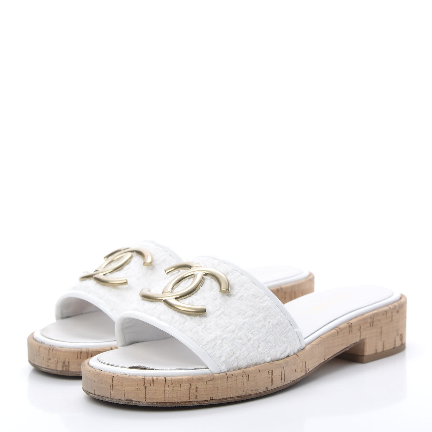 Tweed Cork CC Mule Sandal 39.5 Silk White