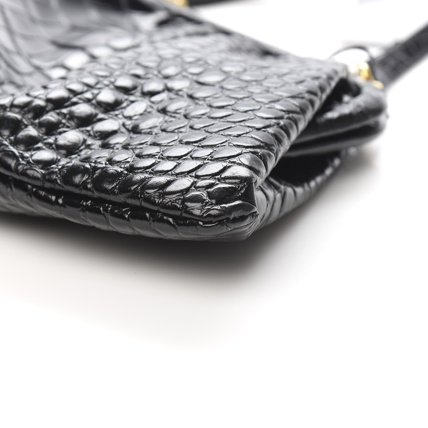 Balenciaga Shiny Supple Calfskin Logo Crocodile Embossed XL Cloud Clutch Black White 9 of 10