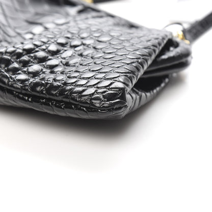 Balenciaga Shiny Supple Calfskin Logo Crocodile Embossed XL Cloud Clutch Black White 9 of 10
