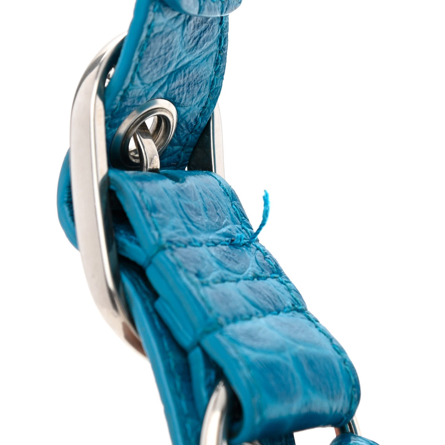Extra Supple Calfskin Crocodile Embossed Le Cagole Shoulder Bag XS Turquoise