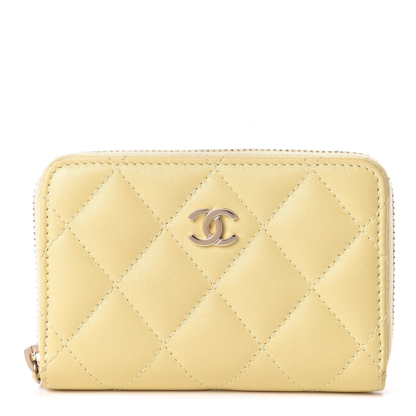 Lambskin Quilted Zip Around Coin Purse Wallet Light Yellow