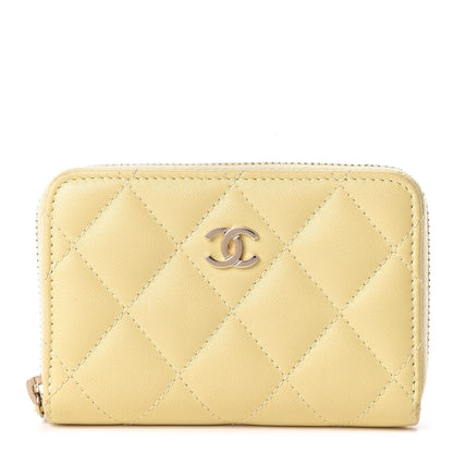 Chanel Lambskin Quilted Zip Around Coin Purse Wallet Light Yellow 1 of 8