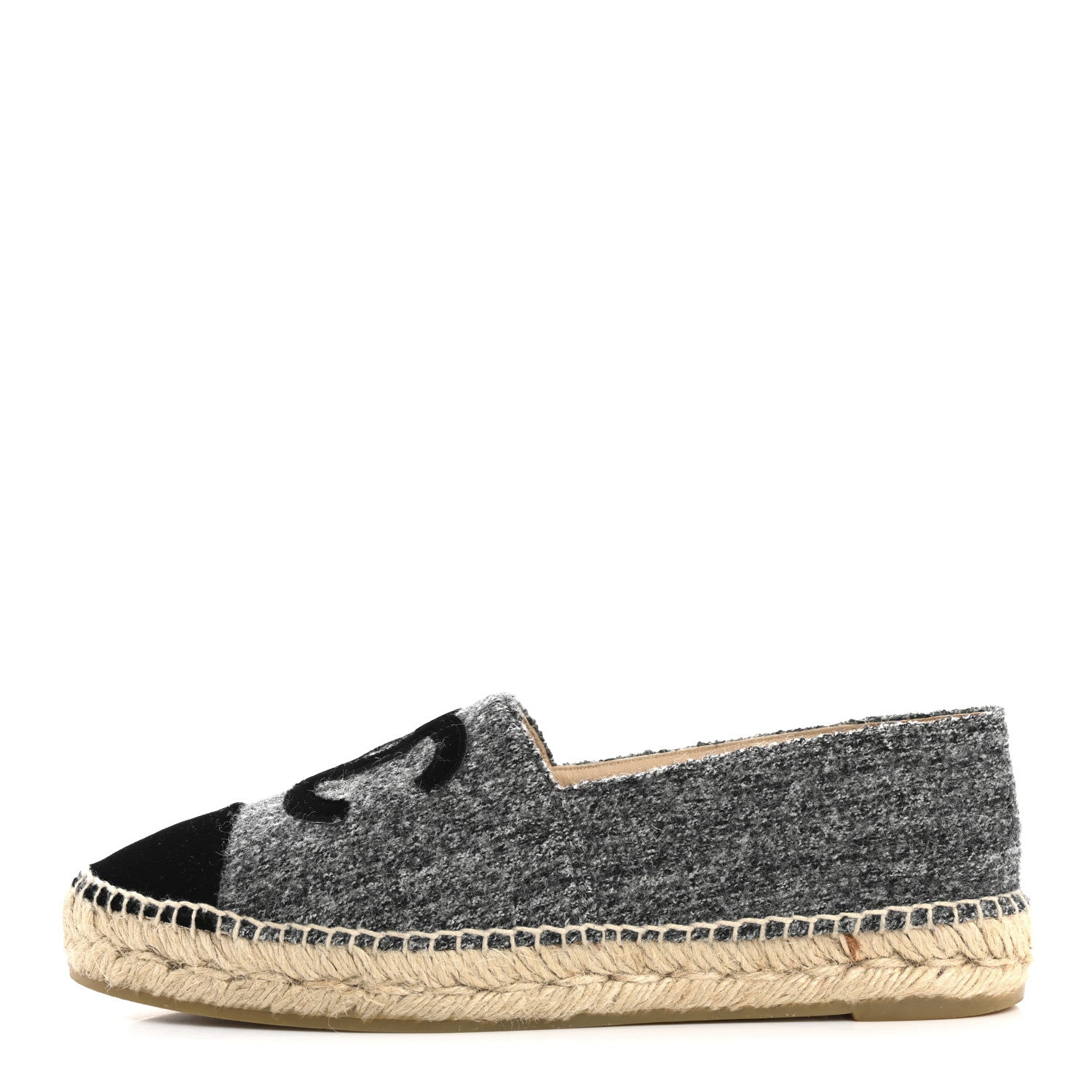 Chanel Tweed Velvet CC Espadrilles 39 Grey Black 1 of 9