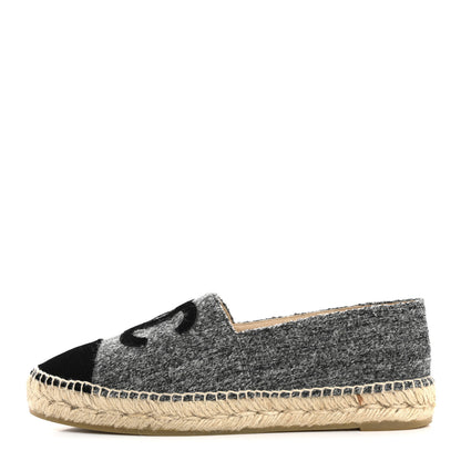 Chanel Tweed Velvet CC Espadrilles 39 Grey Black 1 of 9