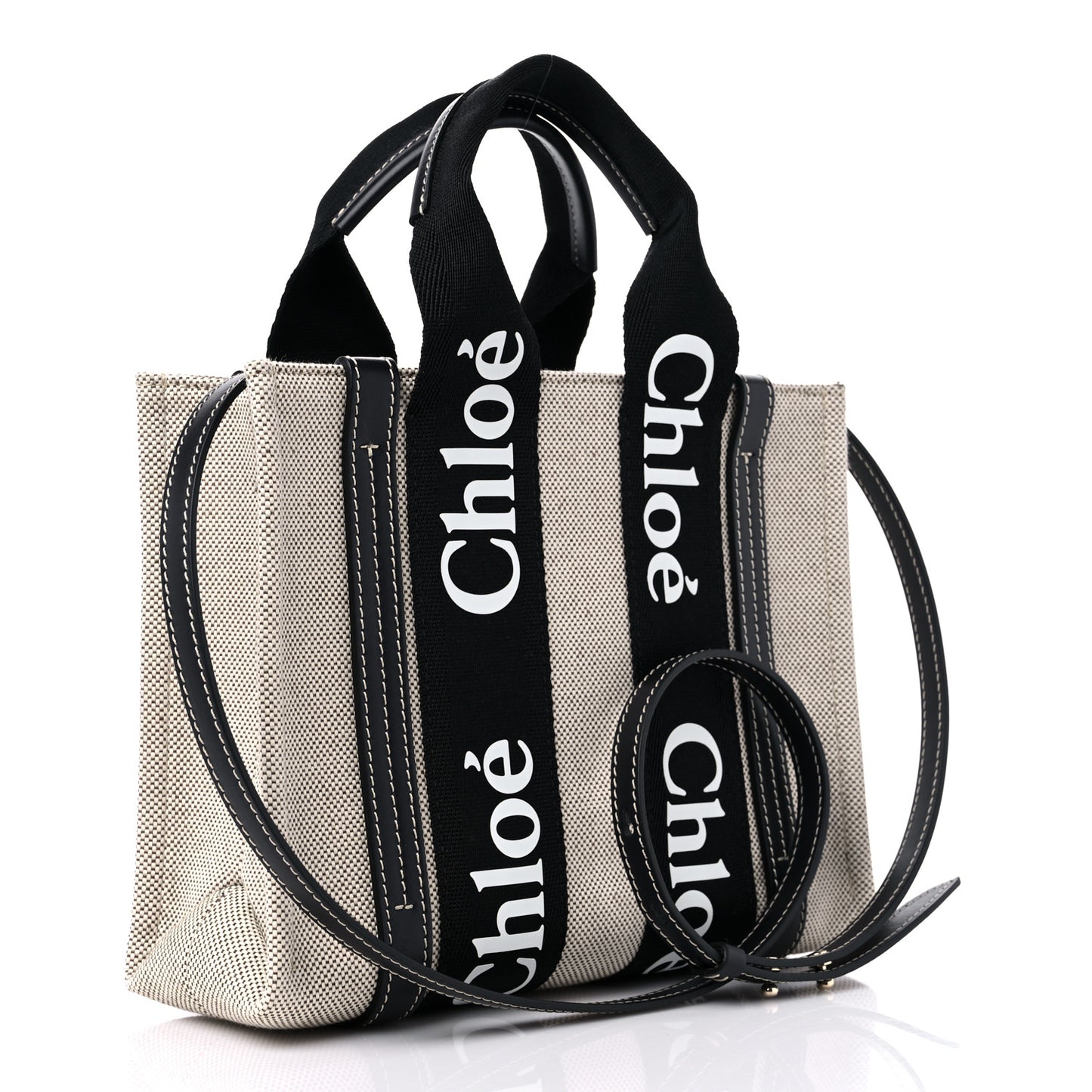 Cotton Calfskin Small Woody Ribbon Tote With Strap Black Blue