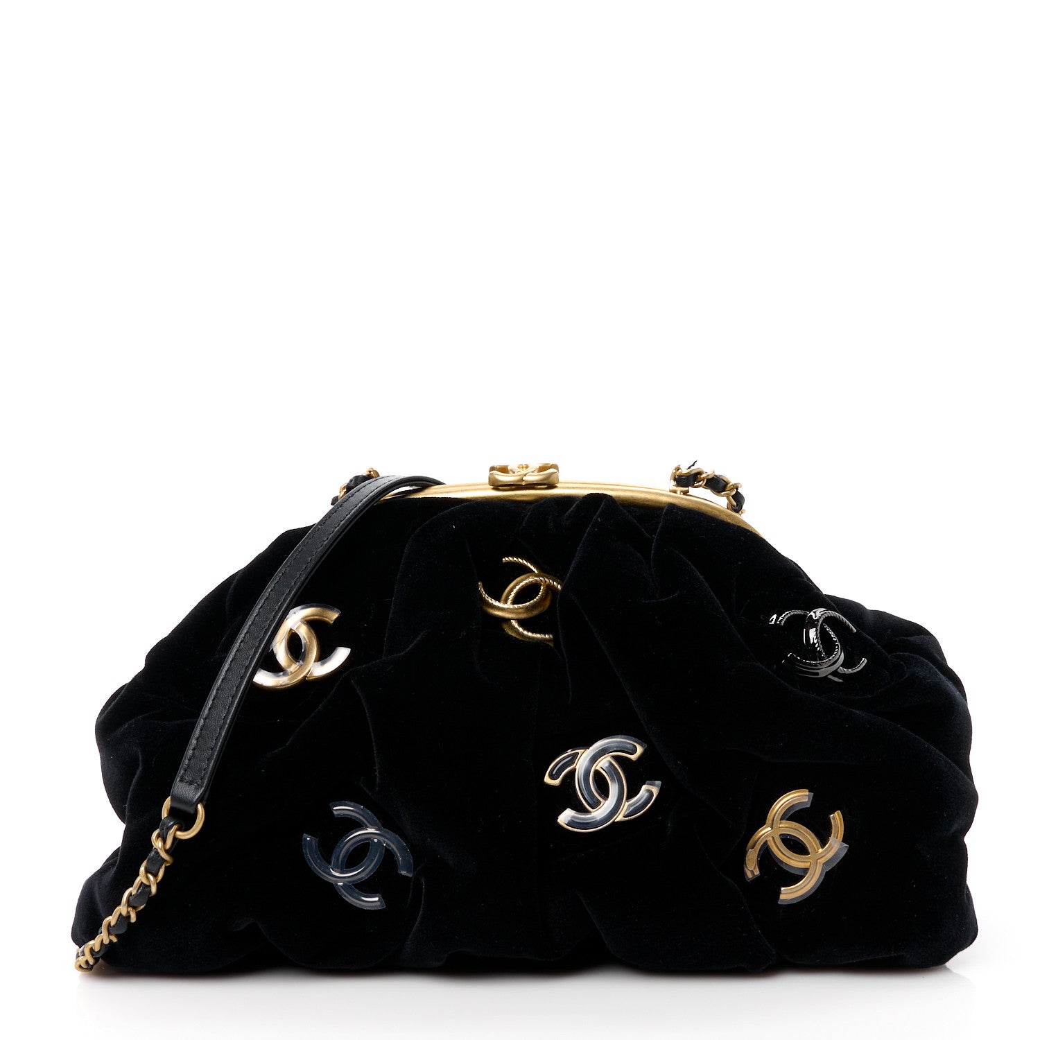 Chanel Velvet Enamel CC Kiss Lock Clutch Black 1 of 11