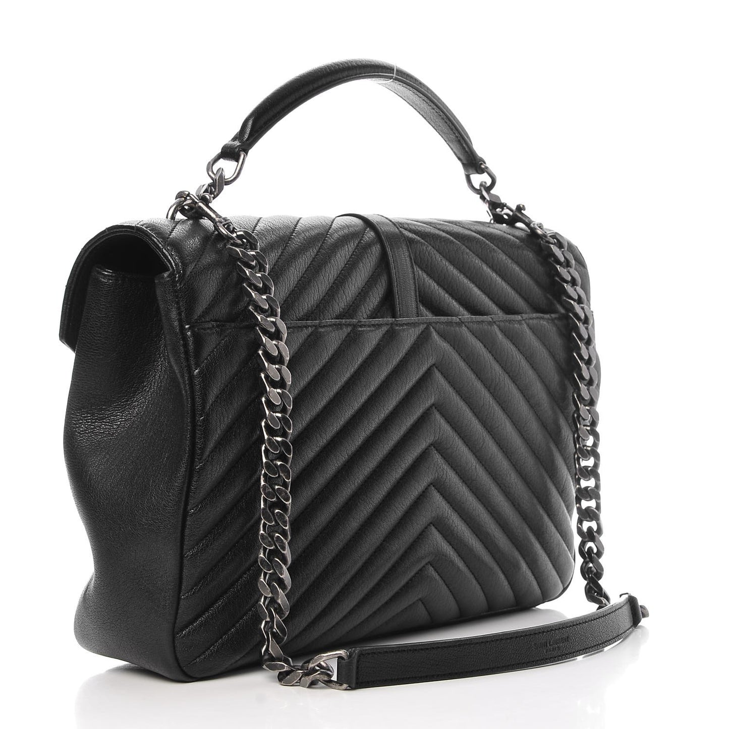 Sheepskin Matelasse Chevron Monogram Large College Satchel Black