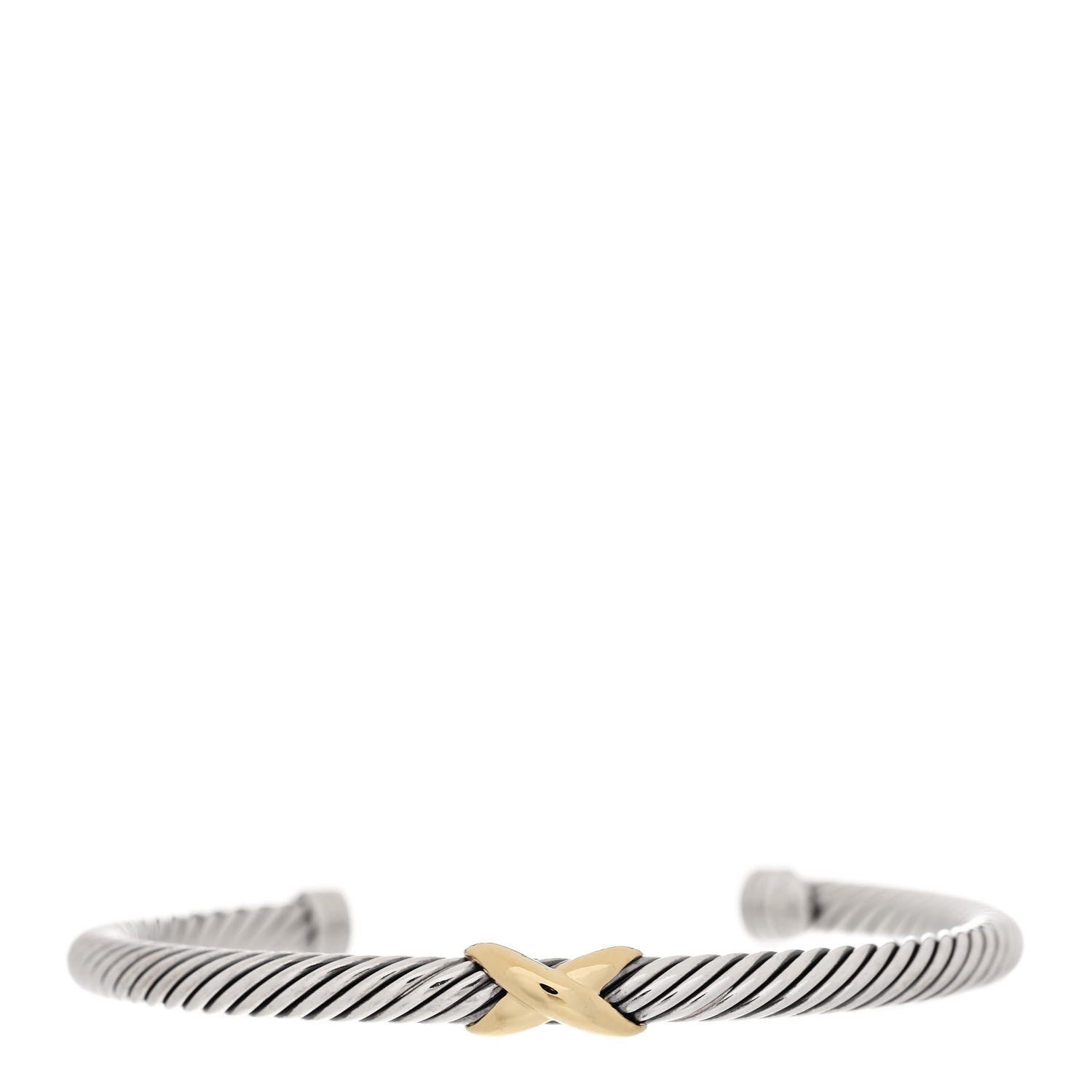 David Yurman Sterling Silver 18K Yellow Gold 4mm X Station Cable Bracelet 1 of 5