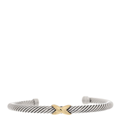 David Yurman Sterling Silver 18K Yellow Gold 4mm X Station Cable Bracelet 1 of 5