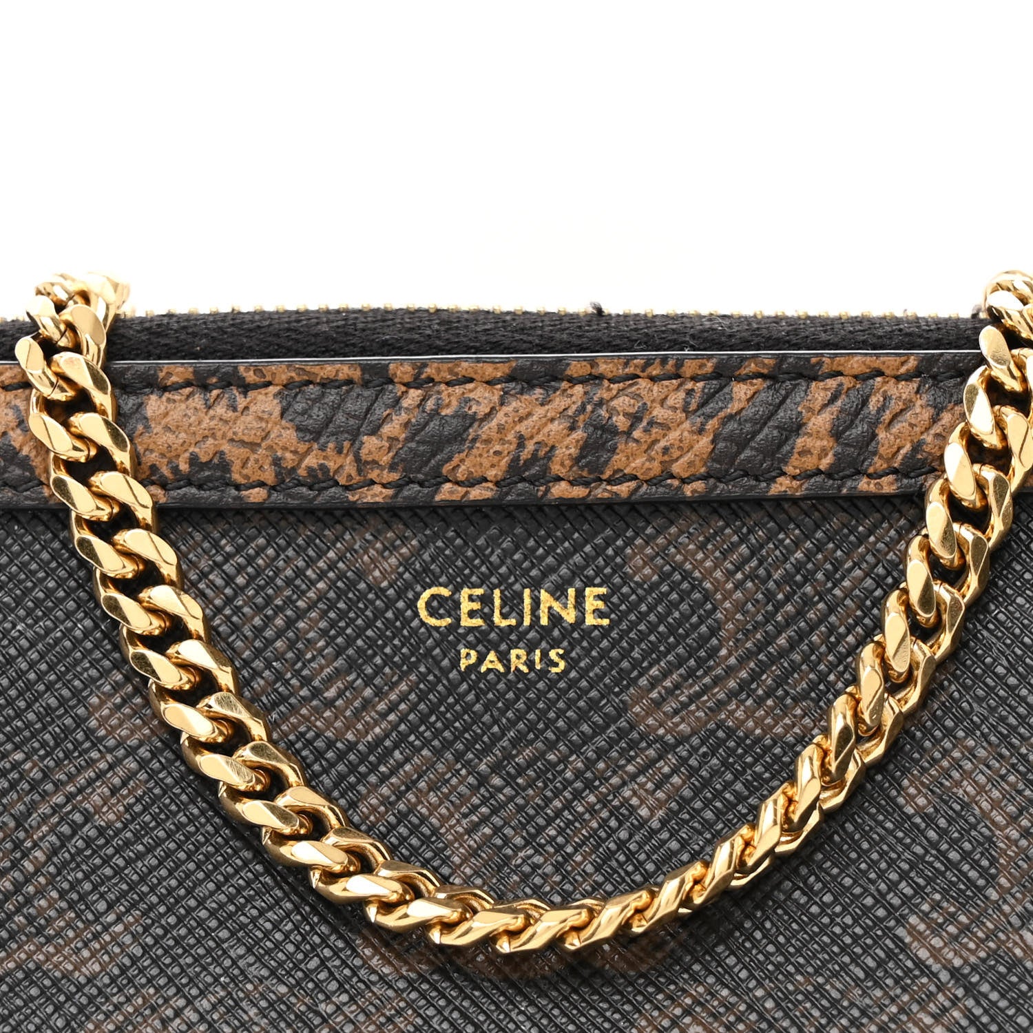 Celine Triomphe Canvas Calfskin Leopard Print Mini Clutch on Chain Black Tan 9 of 13