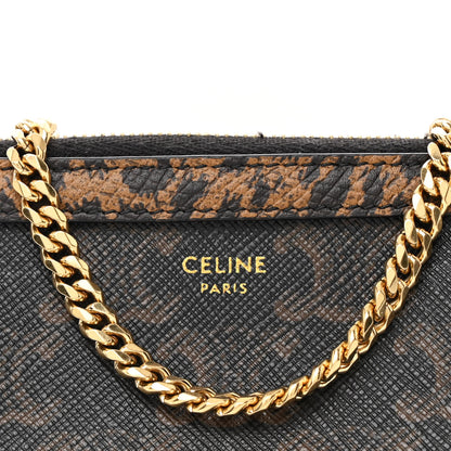 Celine Triomphe Canvas Calfskin Leopard Print Mini Clutch on Chain Black Tan 9 of 13