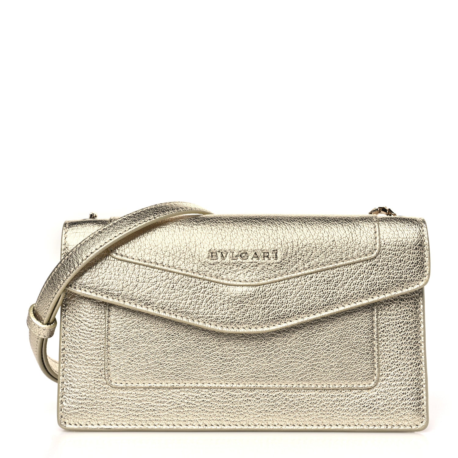 Bulgari Metallic Calfskin Snake Strap Crossbody Flap Clutch Gold 1 of 9