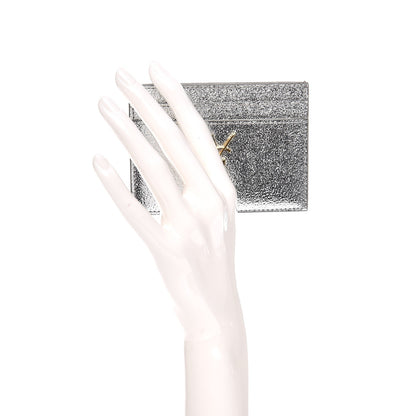 Saint Laurent Metallic Calfskin Monogram Credit Card Case Argento 2 of 8