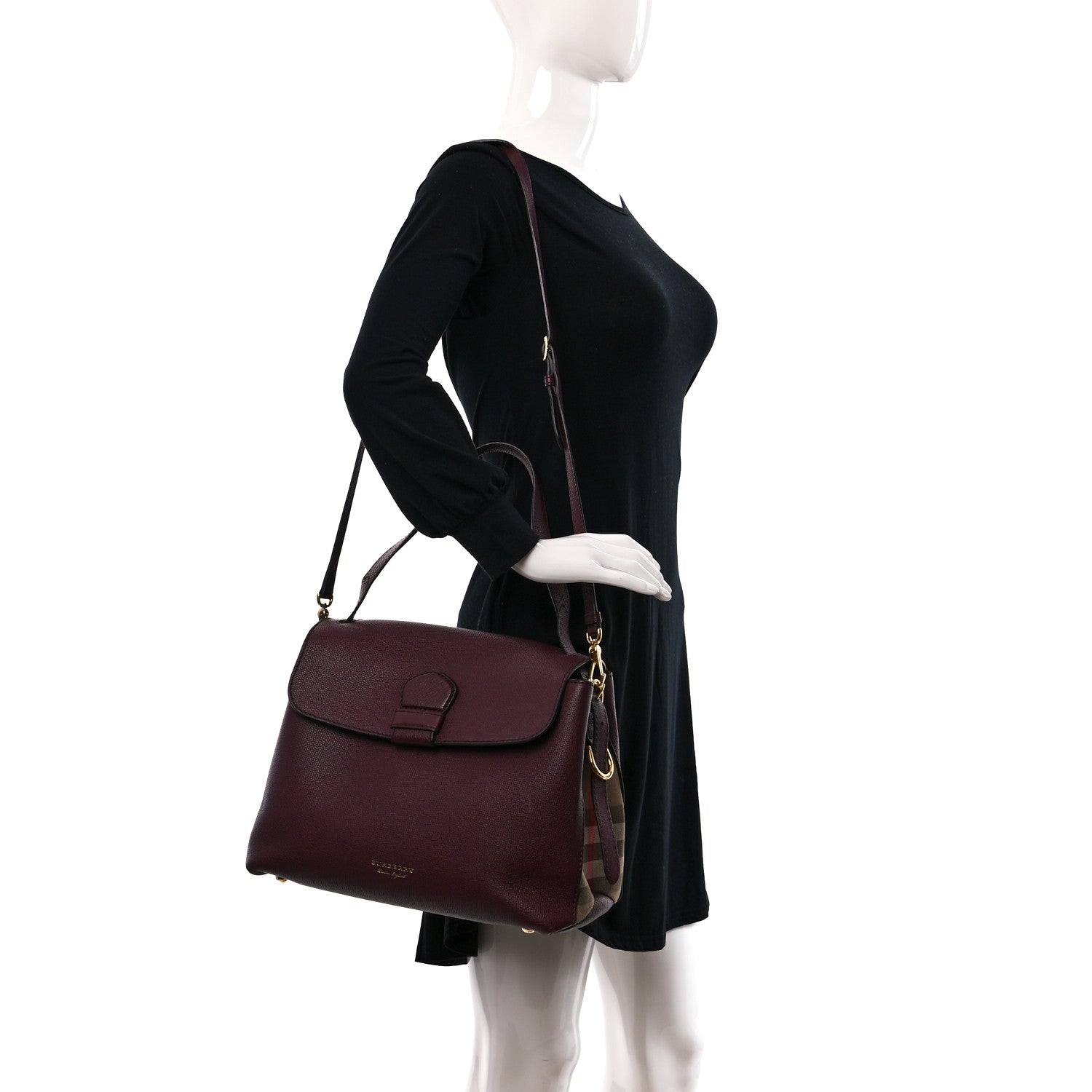 Burberry Derby Calfskin House Check Medium Camberley Burgundy 2 of 13