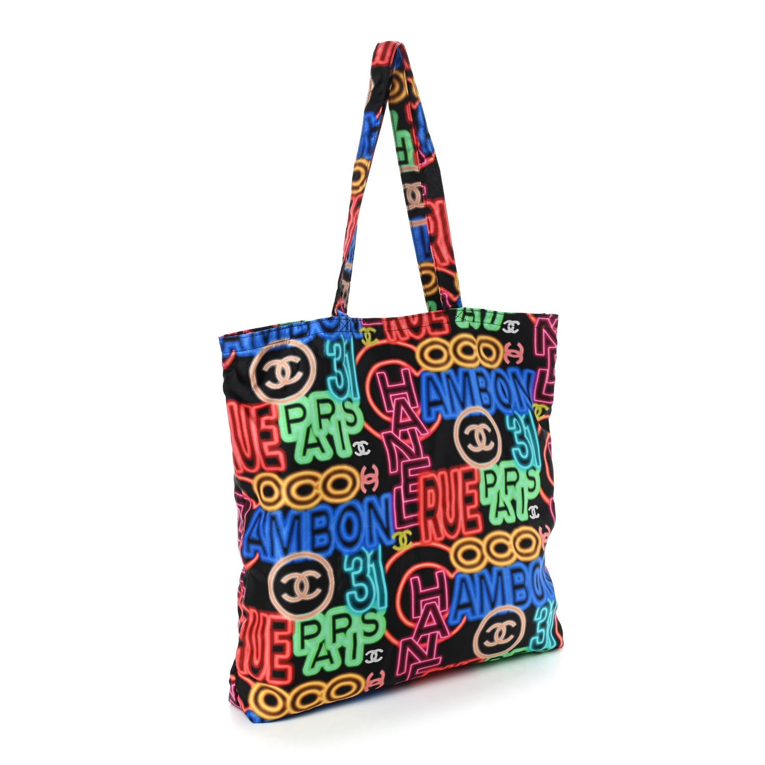 Chanel Caviar Fabric Graffiti Foldable Tote Bag With Chain Black Multicolor 4 of 13