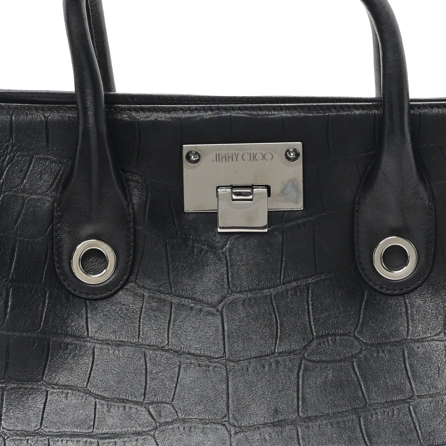 Jimmy Choo Crocodile Embossed Calfskin Riley Tote Black 7 of 10