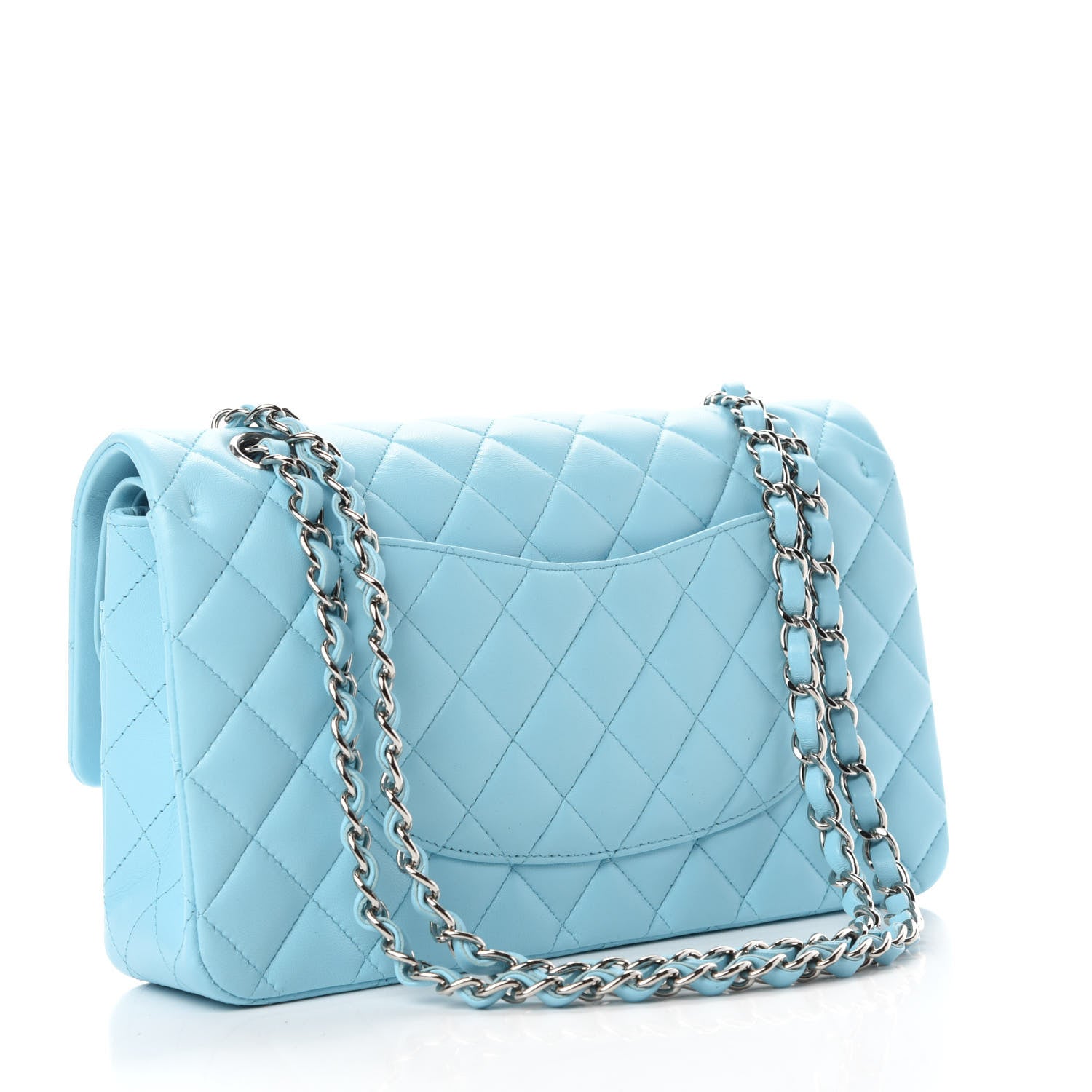 Chanel Lambskin Quilted Medium Double Flap Neon Blue 3 of 12