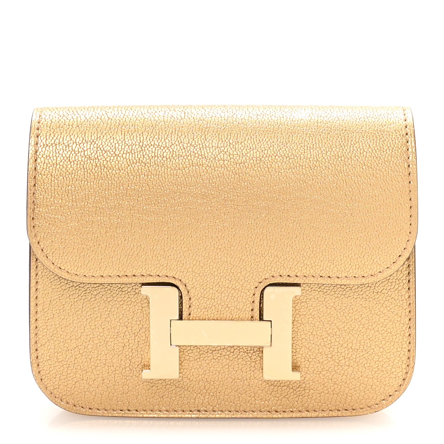 Hermes Metallic Chevre Chamkilight Constance Slim Wallet Dore 1 of 9