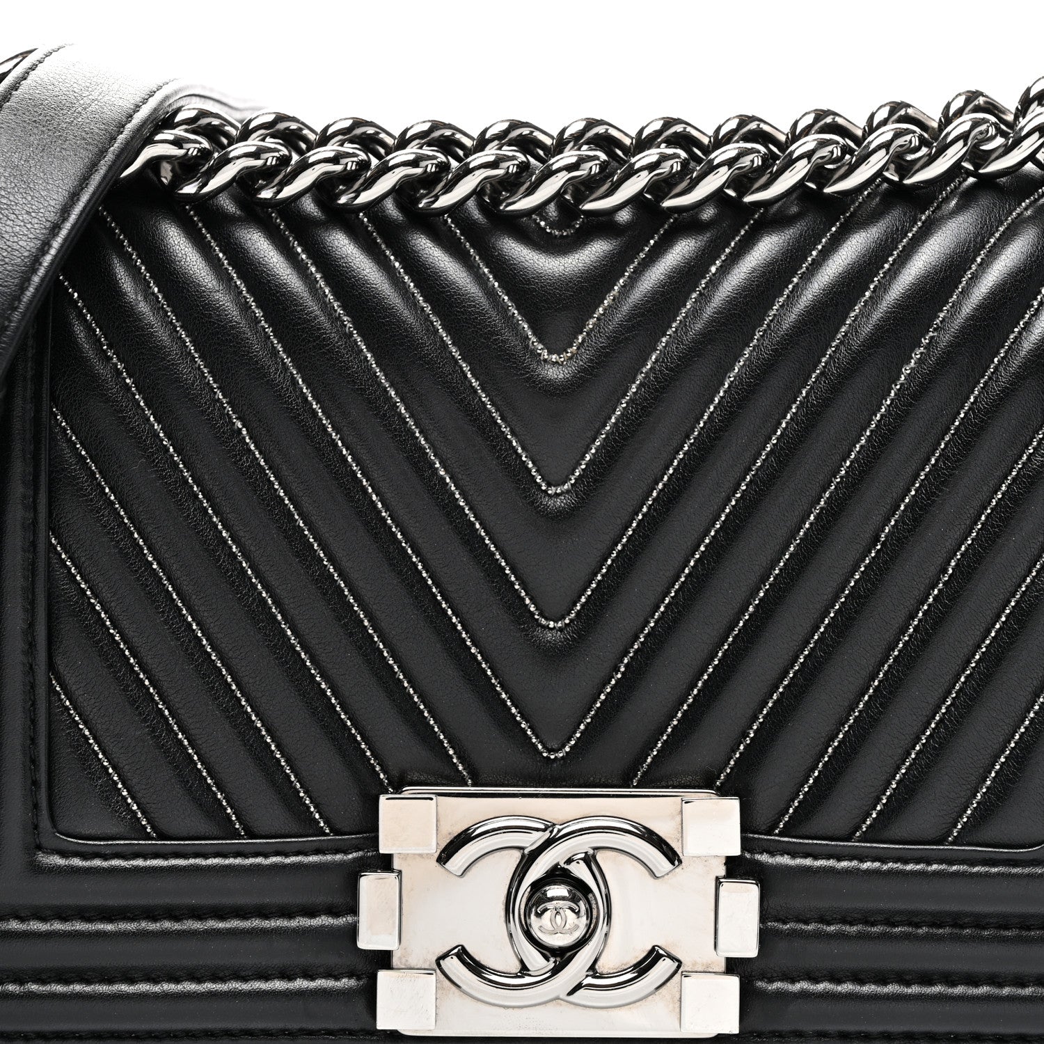 Chanel Calfskin Chain Chevron Small Boy Flap Black 7 of 10