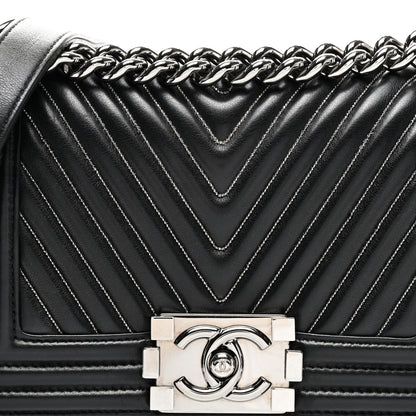 Chanel Calfskin Chain Chevron Small Boy Flap Black 7 of 10