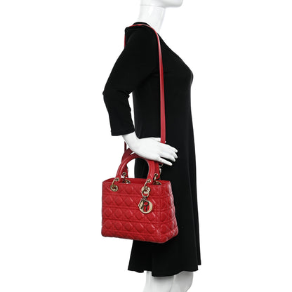 Christian Dior Lambskin Cannage Medium Lady Dior Red 2 of 10