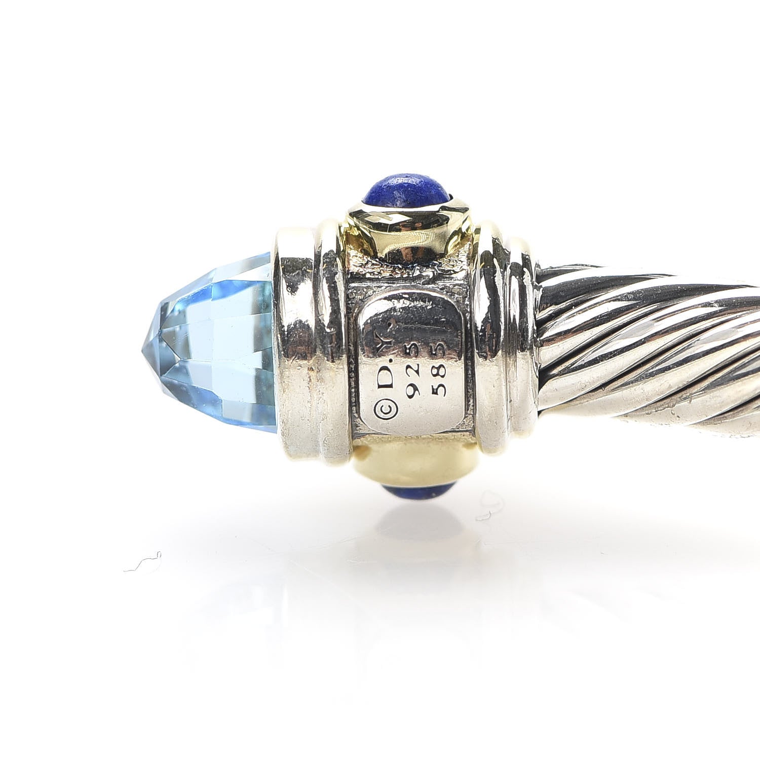 David Yurman Sterling Silver 14K Yellow Gold Blue Topaz Lapis Lazuli 5mm Cable Renaissance Bracelet 5 of 5