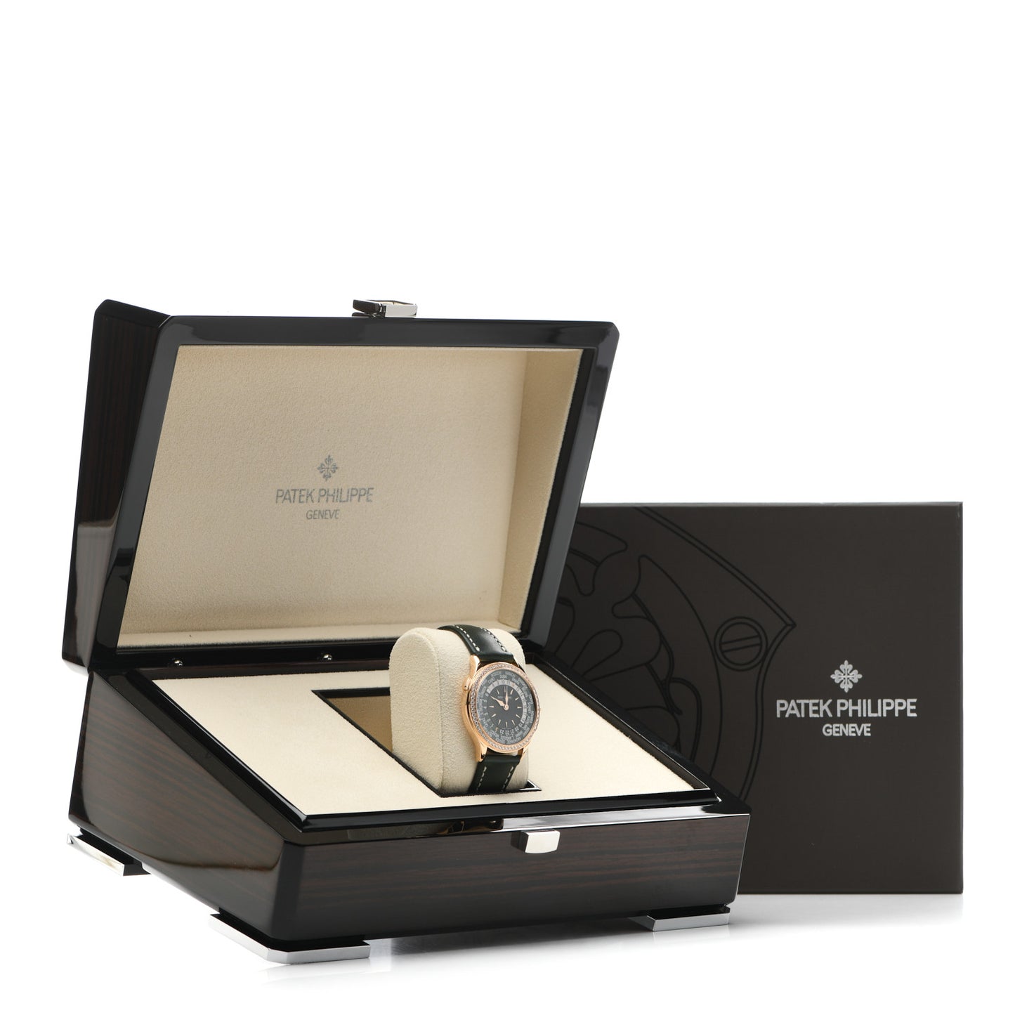 18K Rose Gold Calfskin Diamond 36mm Complications World Time Automatic Watch Green 7130R-014