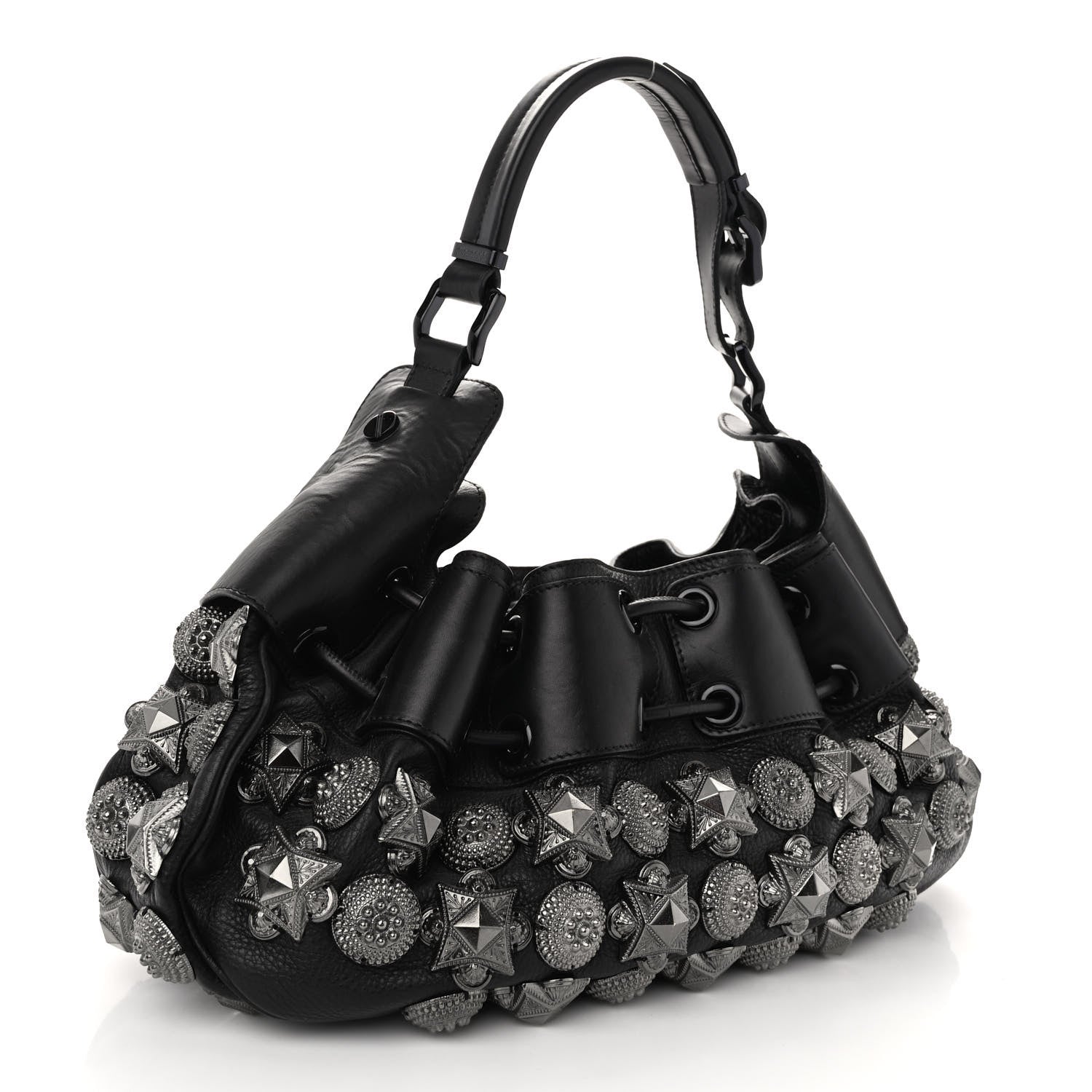 Burberry Calfskin Mason Warrior Studded Hobo Black 3 of 9
