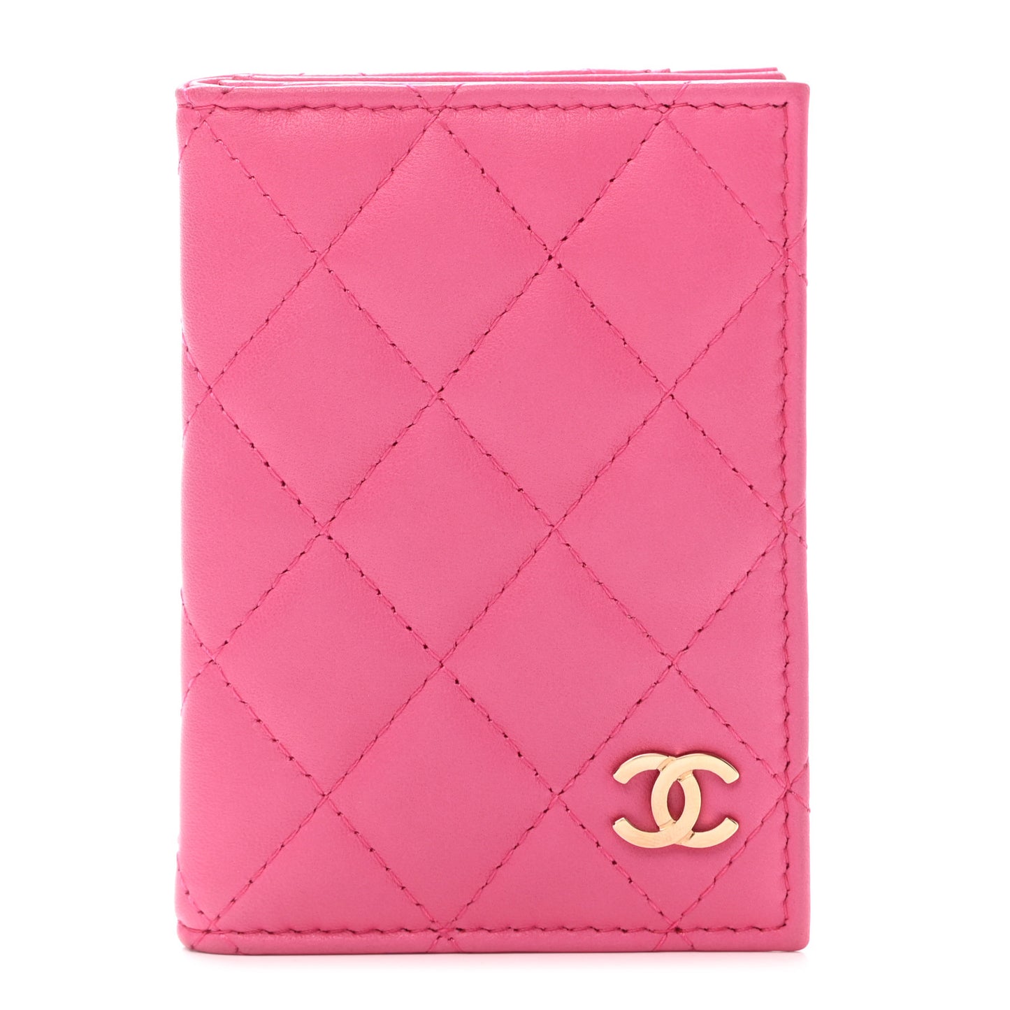 Lambskin Quilted Card Holder Wallet Fuchsia